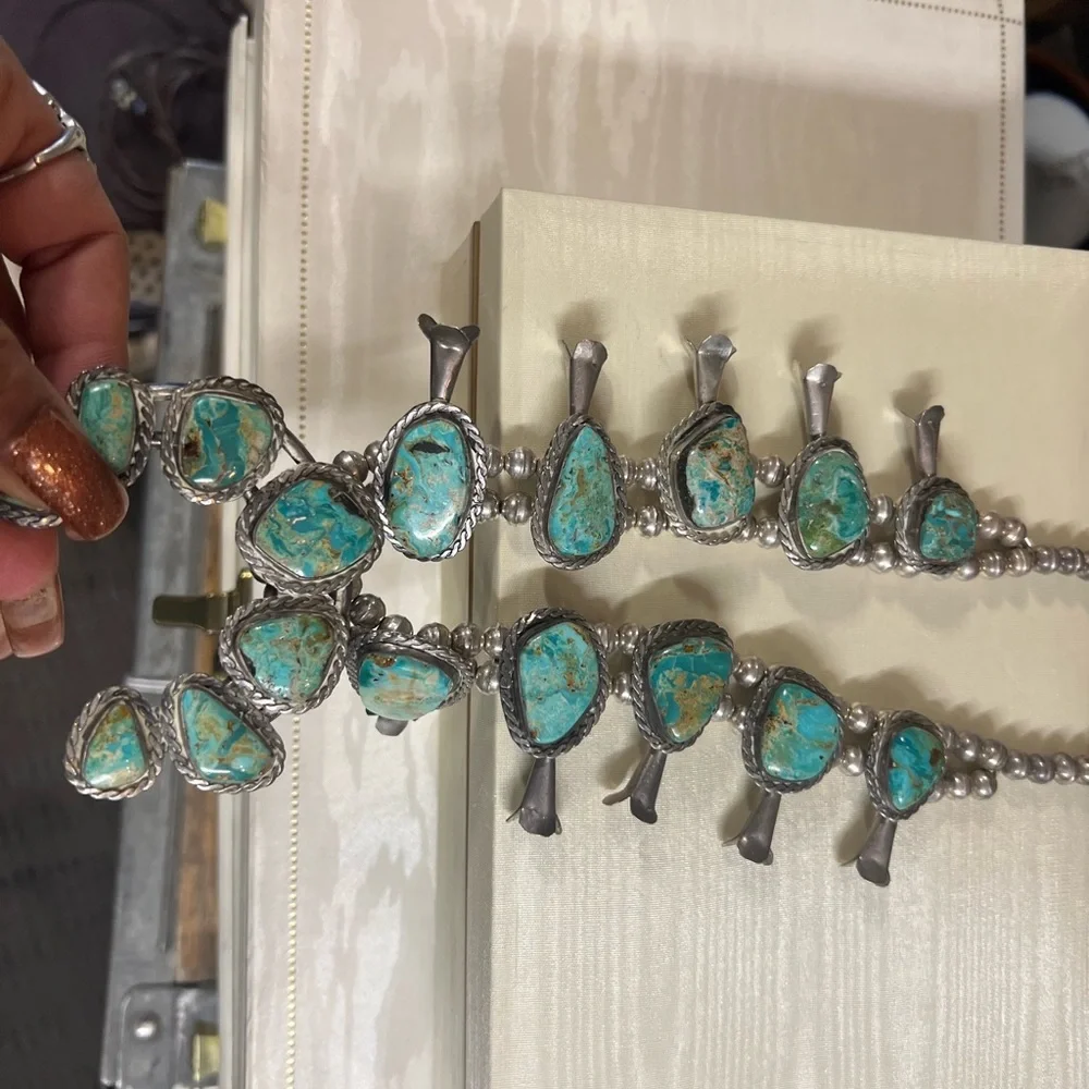 Squash blossom sterling silver 925 authentic turquoise stones - Picture 3 of 3